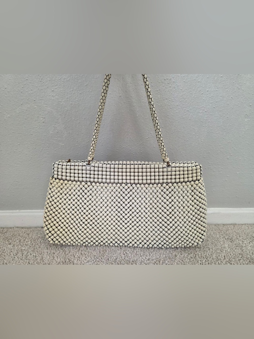 Vintage 1940s 1950s Whiting & Davis Alumesh White Metal Mesh Handbag Purse USA
